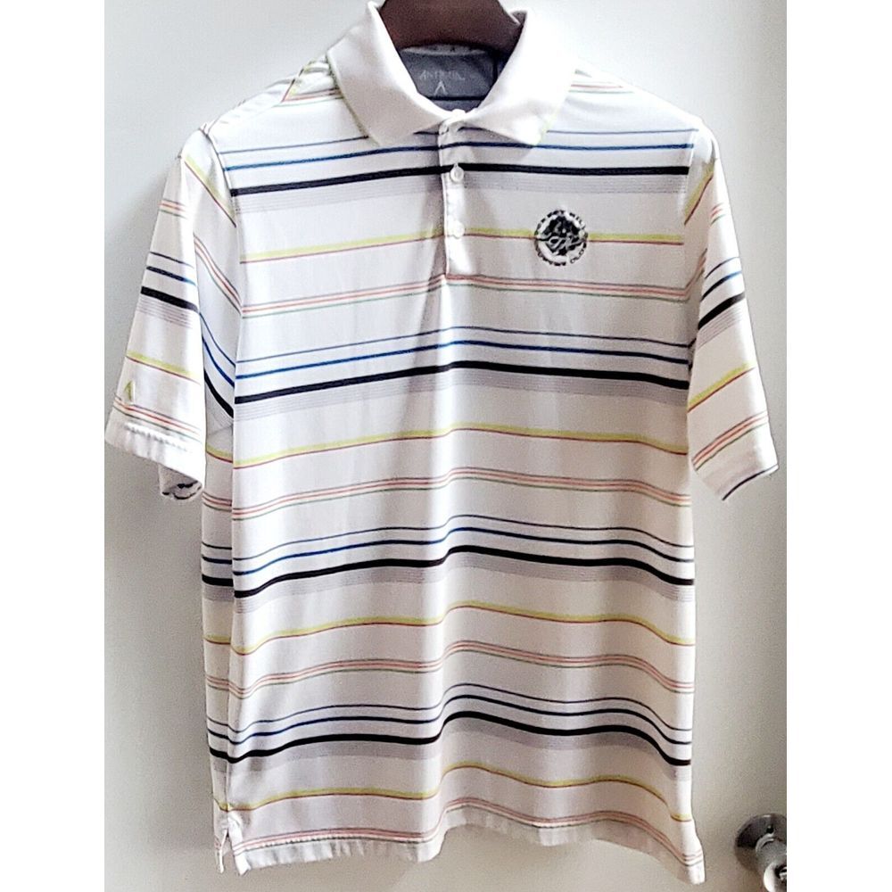 Forest Hills Country Club Golf Polo Shirt Rockford IL Men's LG Antiqua Whi/Mult